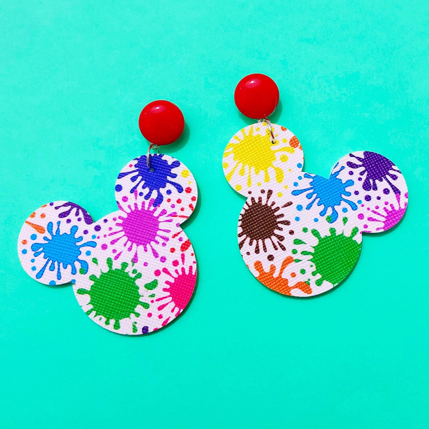 Rainbow Paint Splatter Mouse Drop Earrings