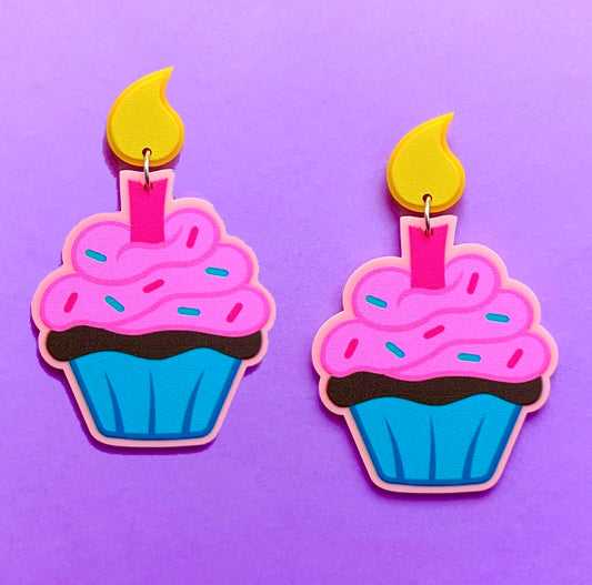 Birthday Cupcake Acrylic Drop Earrings