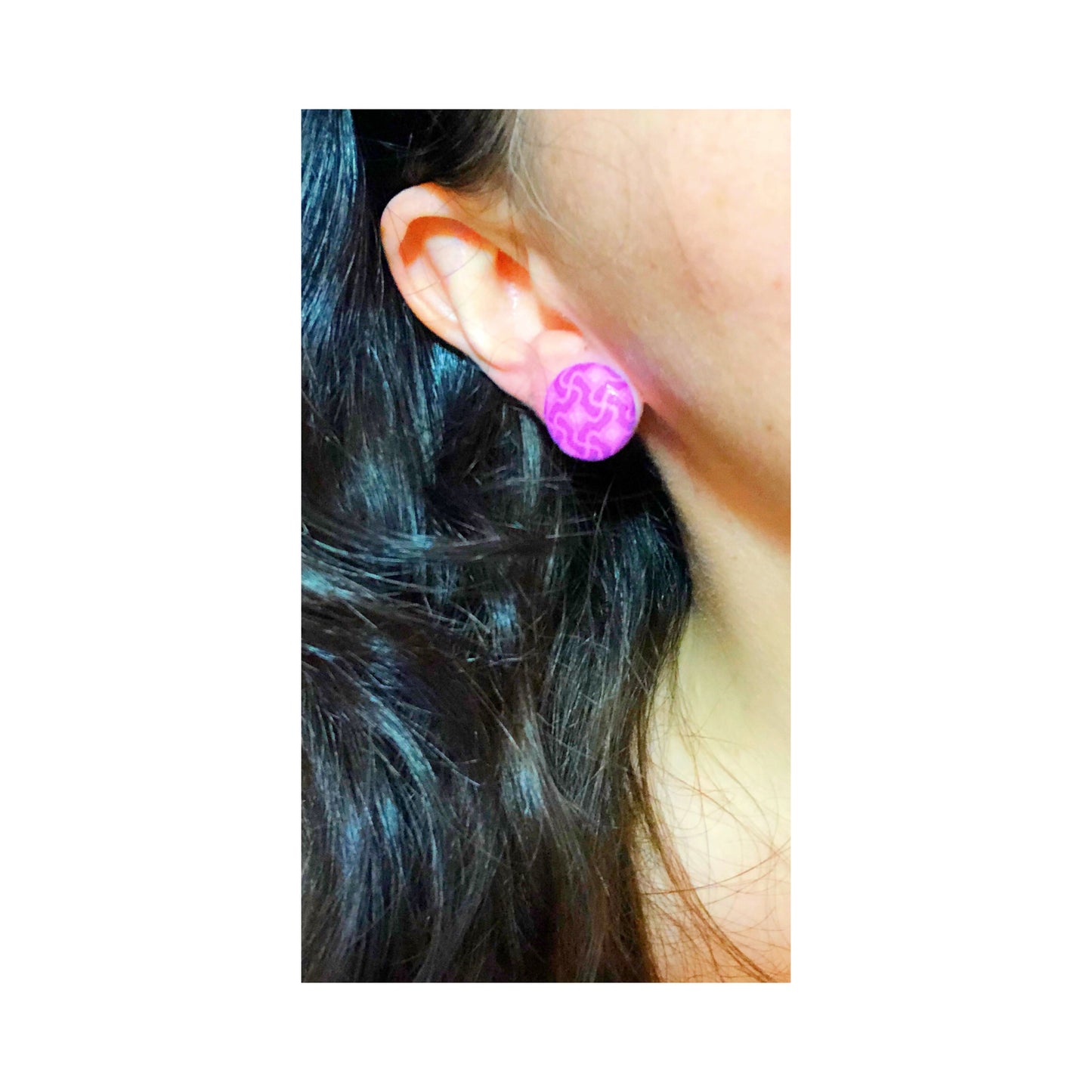 Retro Pink & Purple Pattern Fabric Button Earrings
