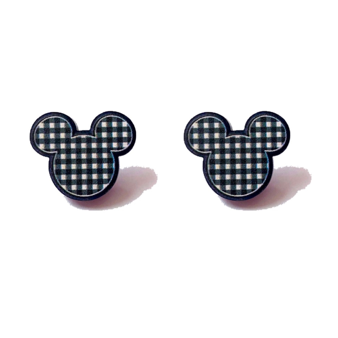 Black Gingham Mouse Acrylic Post Earrings