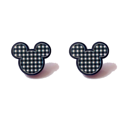 Black Gingham Mouse Acrylic Post Earrings