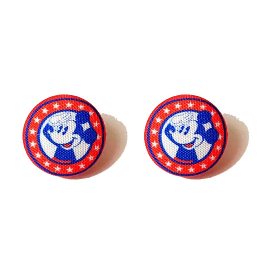 Americana Mouse Fabric Button Earrings