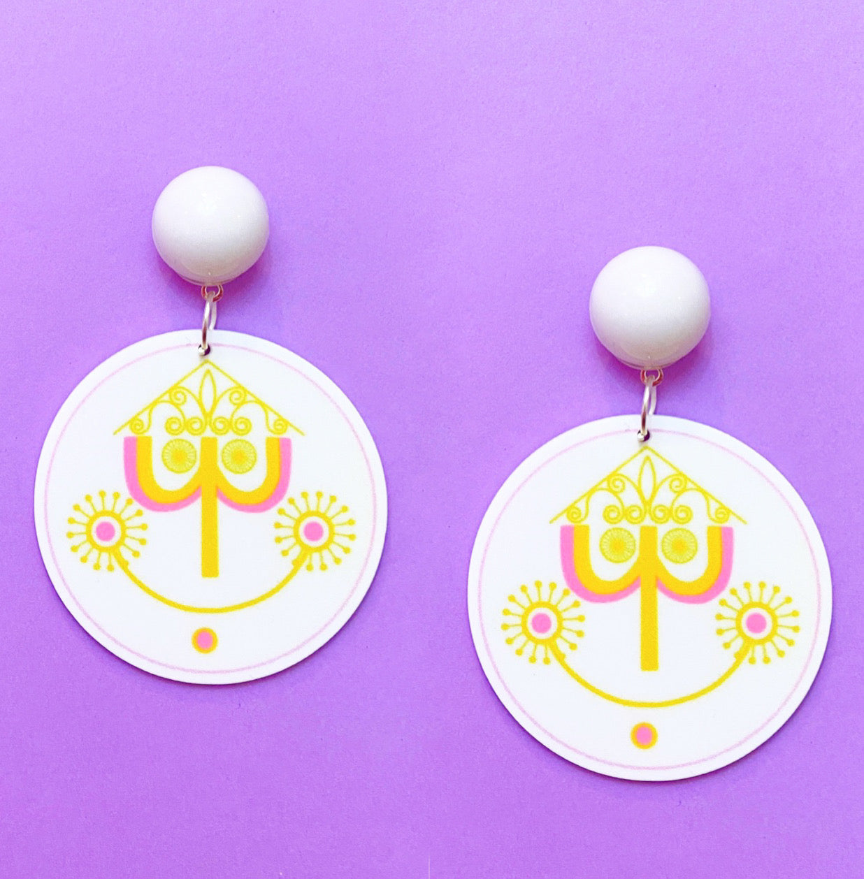 Small World Gold & Pink Clock Face Acrylic Drop Earrings