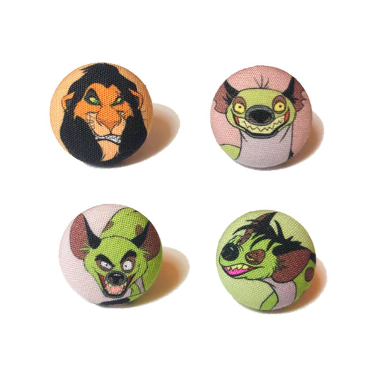 Scar & Hyenas Mix Fabric Button Earrings