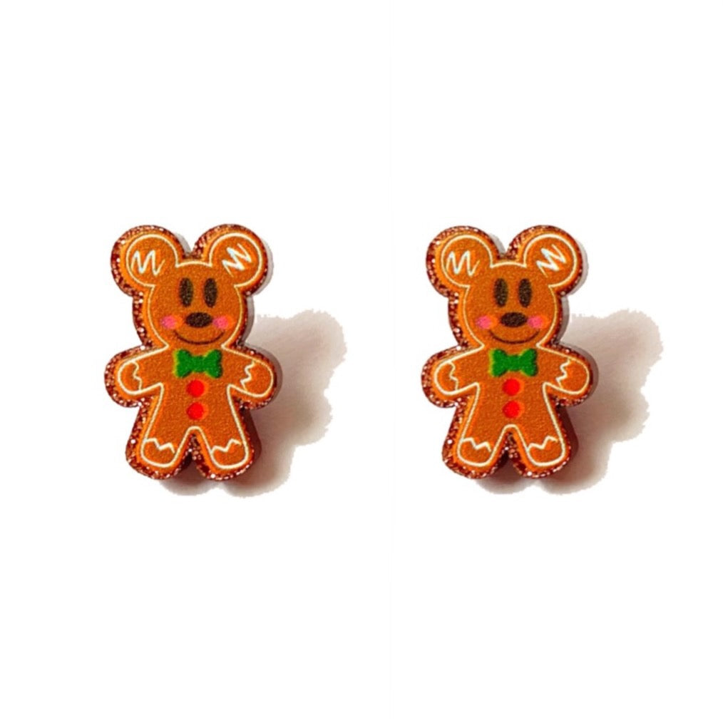 Mouse Sparkle Gingerbread Cookie Acrylic Post Earrings