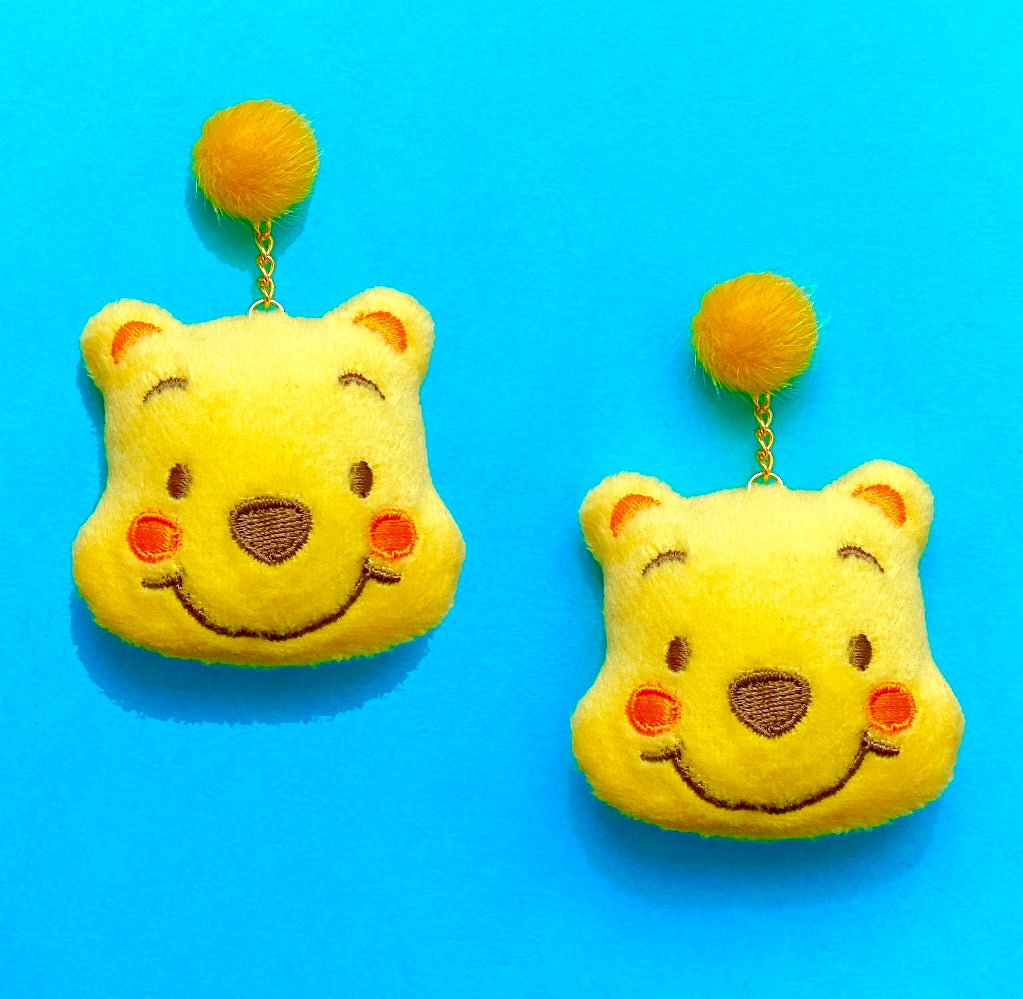Pooh Plush Pom Pom Drop Earrings