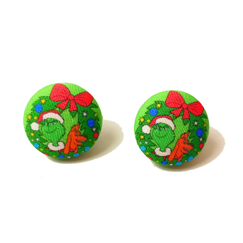 Grinch & Max Inspired Fabric Button Earrings