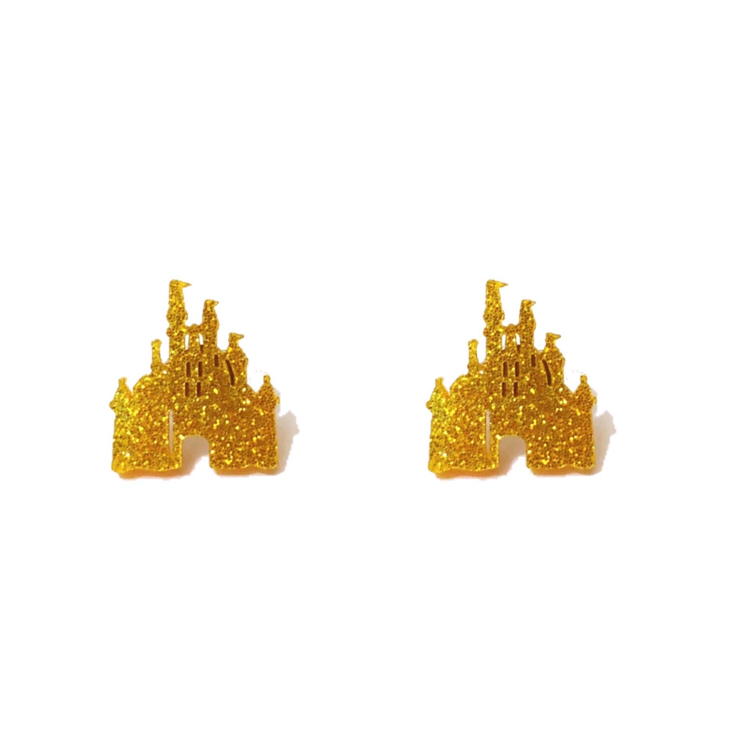 Gold Glitter Castle Post Earrings