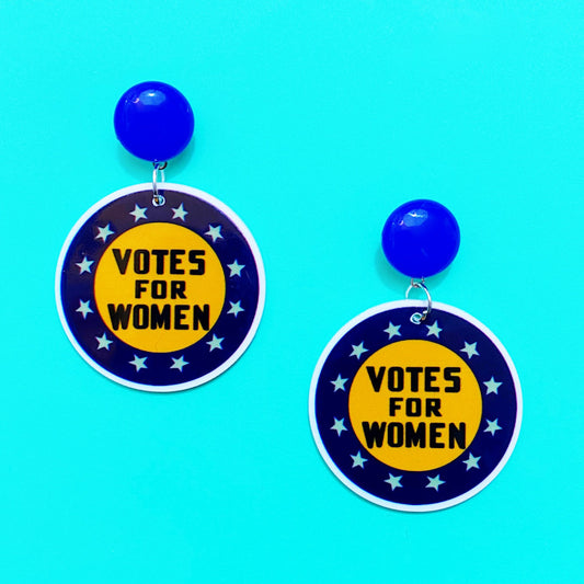 Votes for Women Suffragette Round Acrylic Drop Earrings