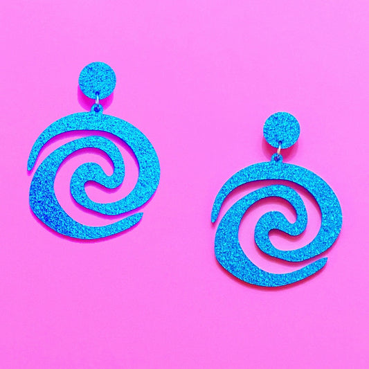 Water Symbol Moana Blue Sparkle Acrylic Drop Earrings