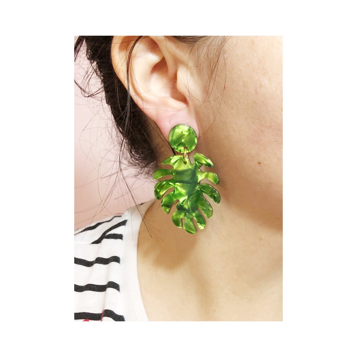 Green Monstera Leaf Drop Earring