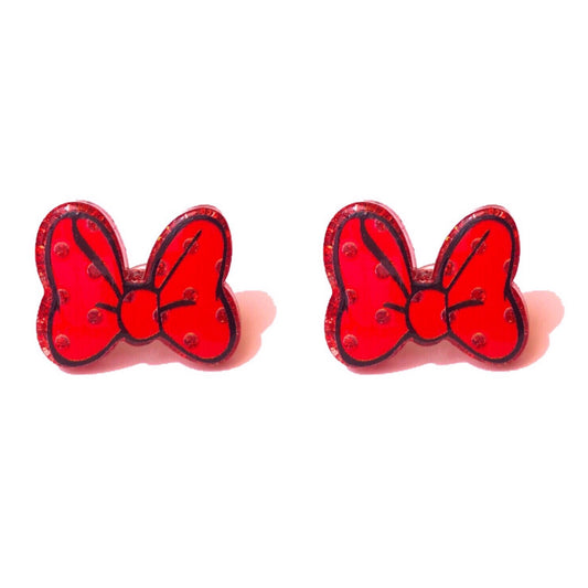 Sparkle Mouse Bow Red Post Earrings