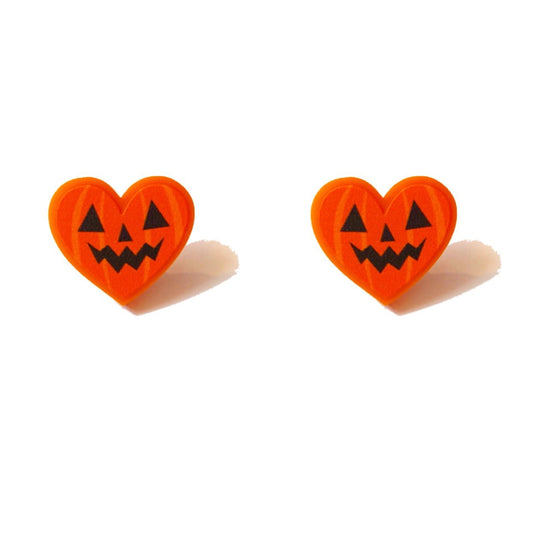 Jack-O-Lantern Pumpkin Heart Post Earrings