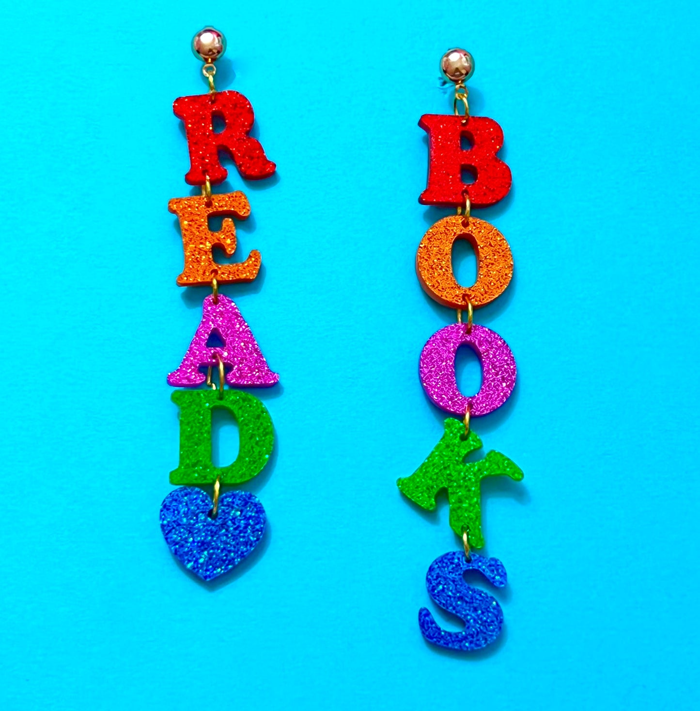 Glitter Read Books Rainbow Tiered Sparkle Acrylic Drop Earrings