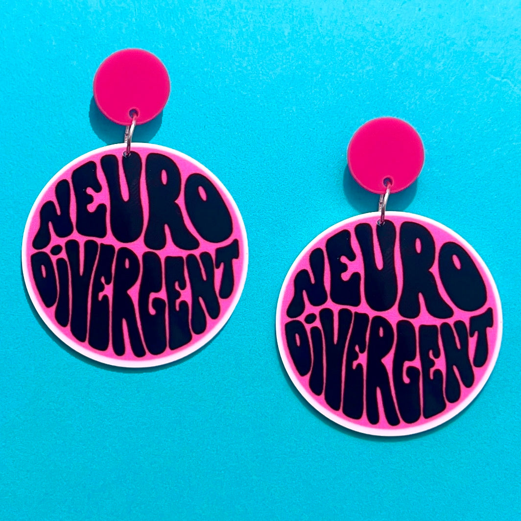 Pink Neurodivergent Acrylic Drop Earrings