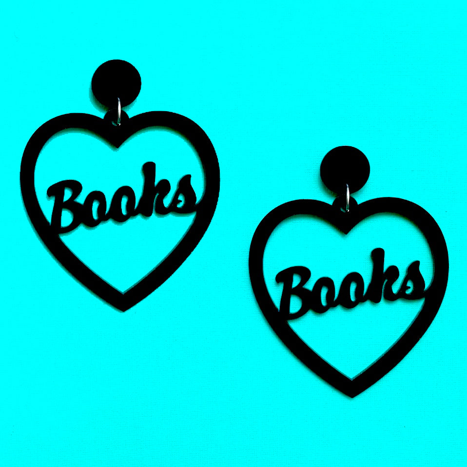 Black Books Heart Acrylic Drop Earrings