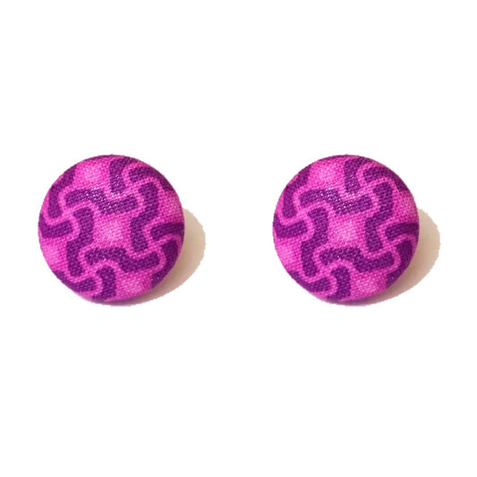 Retro Pink & Purple Pattern Fabric Button Earrings
