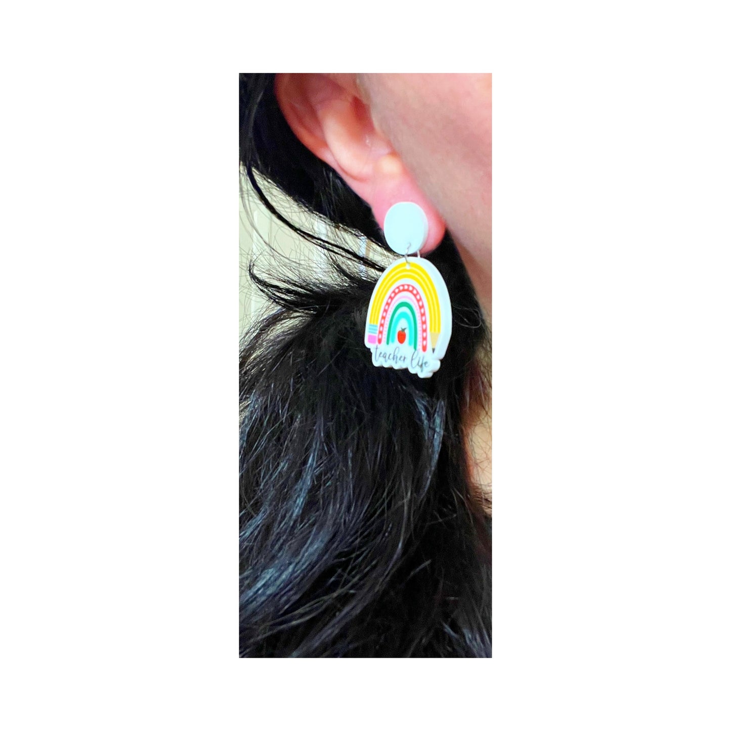 Teacher Life Rainbow Acrylic Drop Earrings