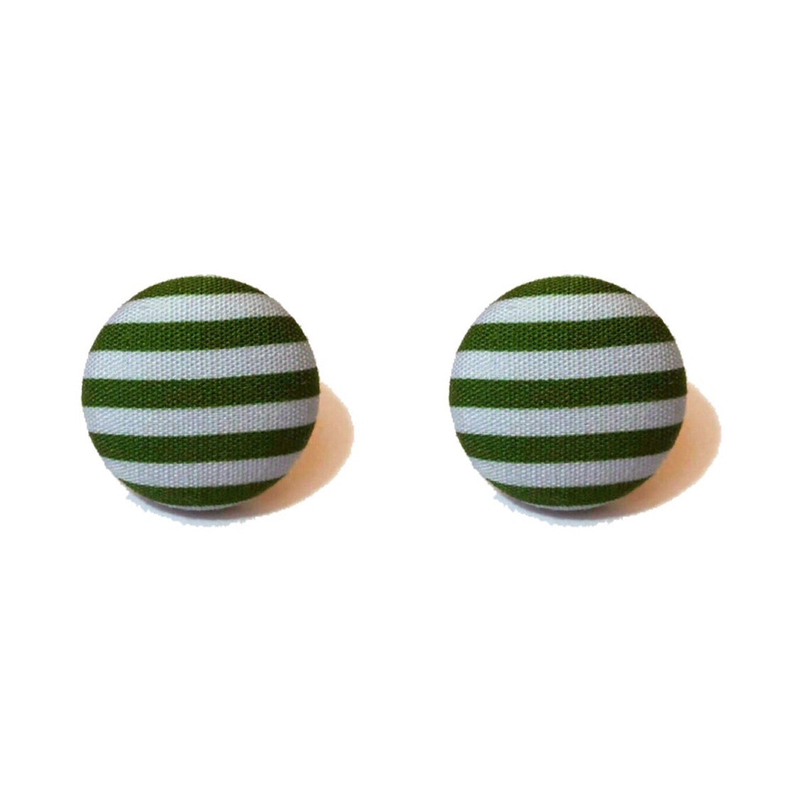 Green & Gray Stripes Fabric Button Earrings