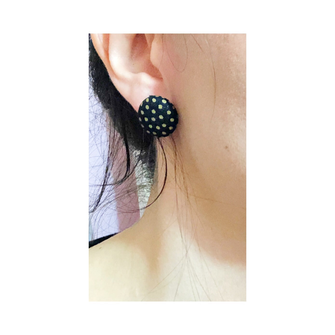 Black & Gold Polka Dot Fabric Button Earrings