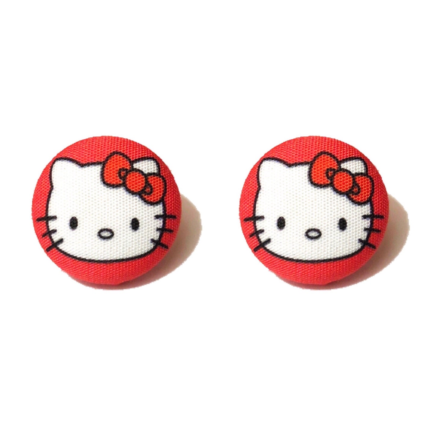 Kawaii Kitty Fabric Button Earrings