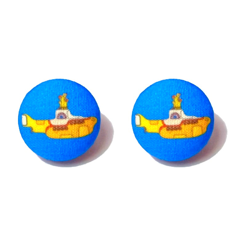 Yellow Submarine Fabric Button Earrings