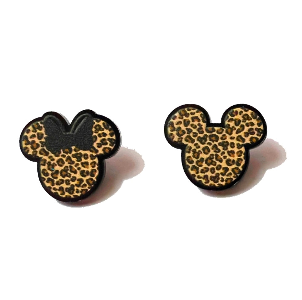 Mouse Couple Leopard Print Acrylic Post Earrings