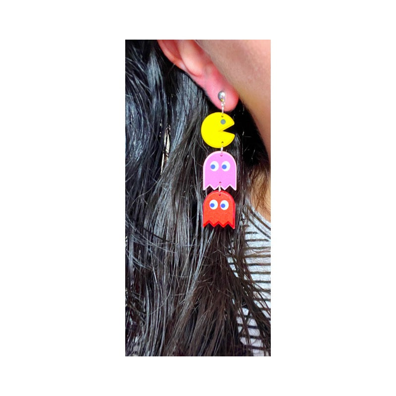 Pac Man Tiered Acrylic Drop Earrings