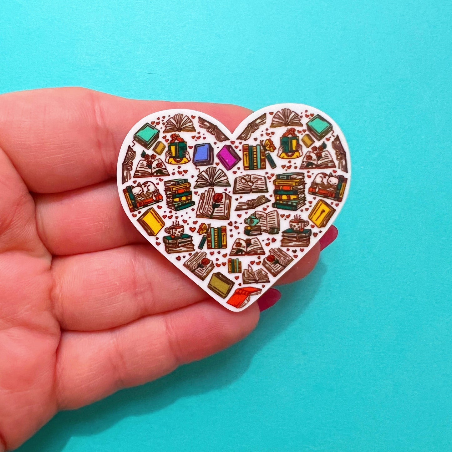 Book Pattern Heart Acrylic Brooch Pin