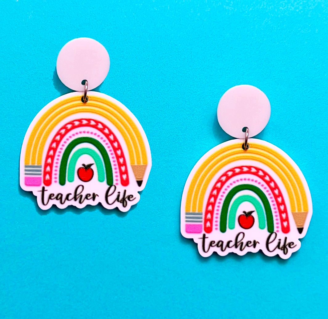 Teacher Life Rainbow Acrylic Drop Earrings