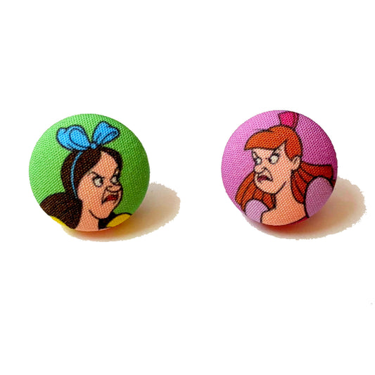 Wicked Stepsisters Fabric Button Earrings