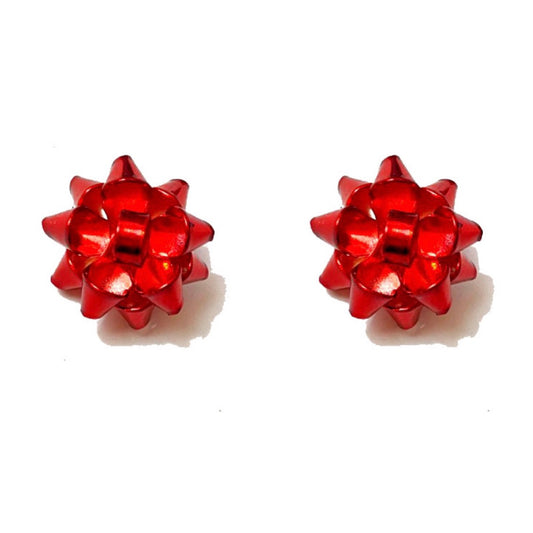 Red Metallic Christmas Bow Post Earrings