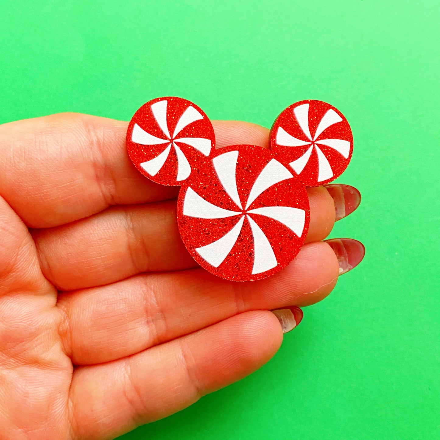 Peppermint Mouse Sparkle Acrylic Brooch Pin