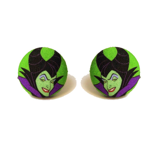 Maleficent Sleeping Beauty Inspired Villain Fabric Button Earrings