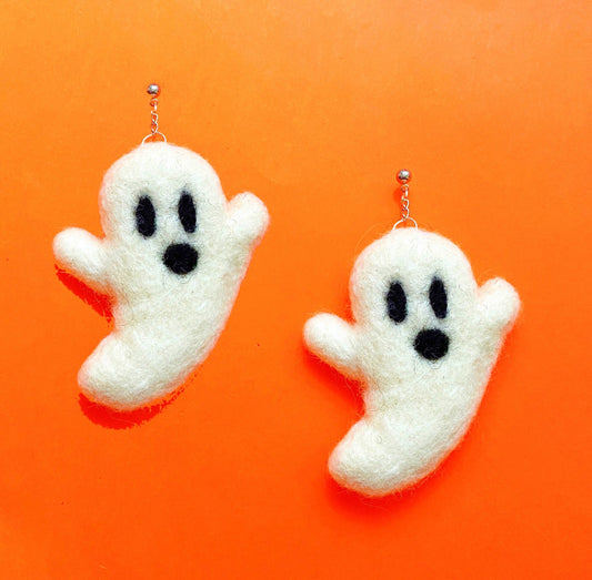 Ghost Wool Felt Drop Earrings