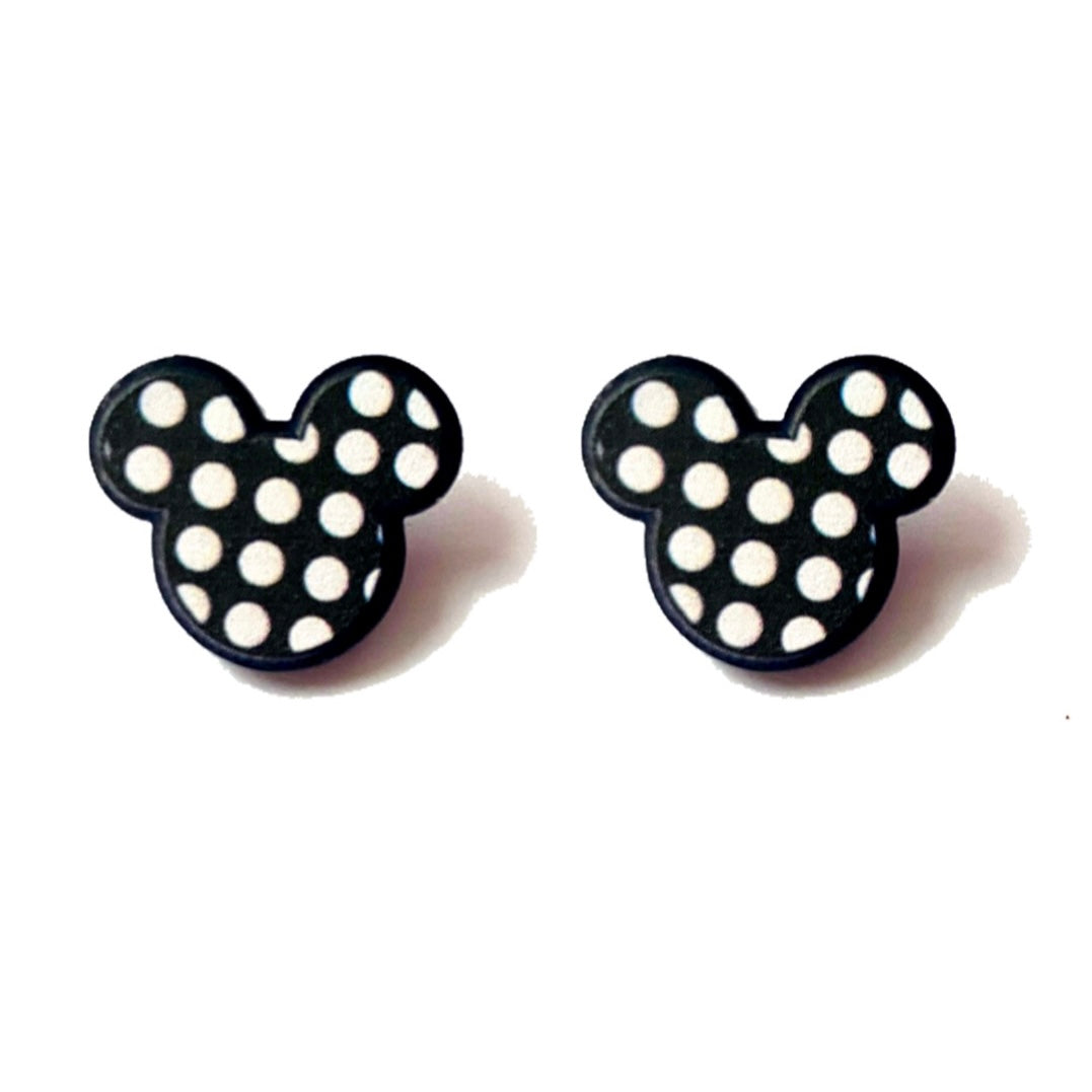 Black & White Polka Dot Mouse Acrylic Post Earrings