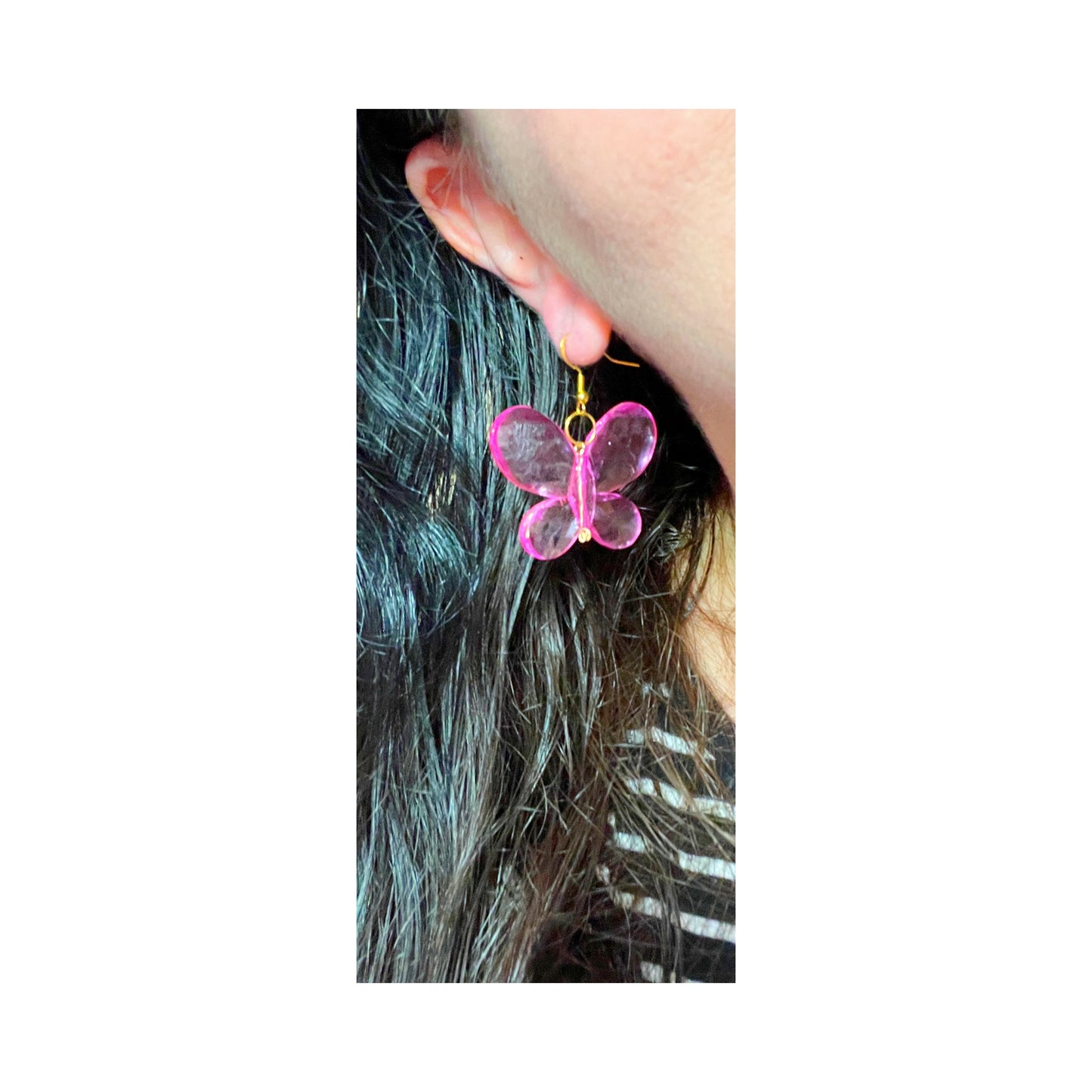 Pink Large Butterfly Drop Earrings