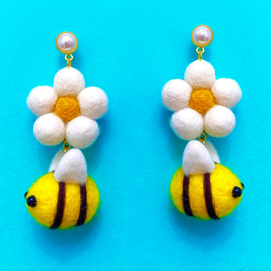 Daisy & Bee Wool Felt Drop Earrings