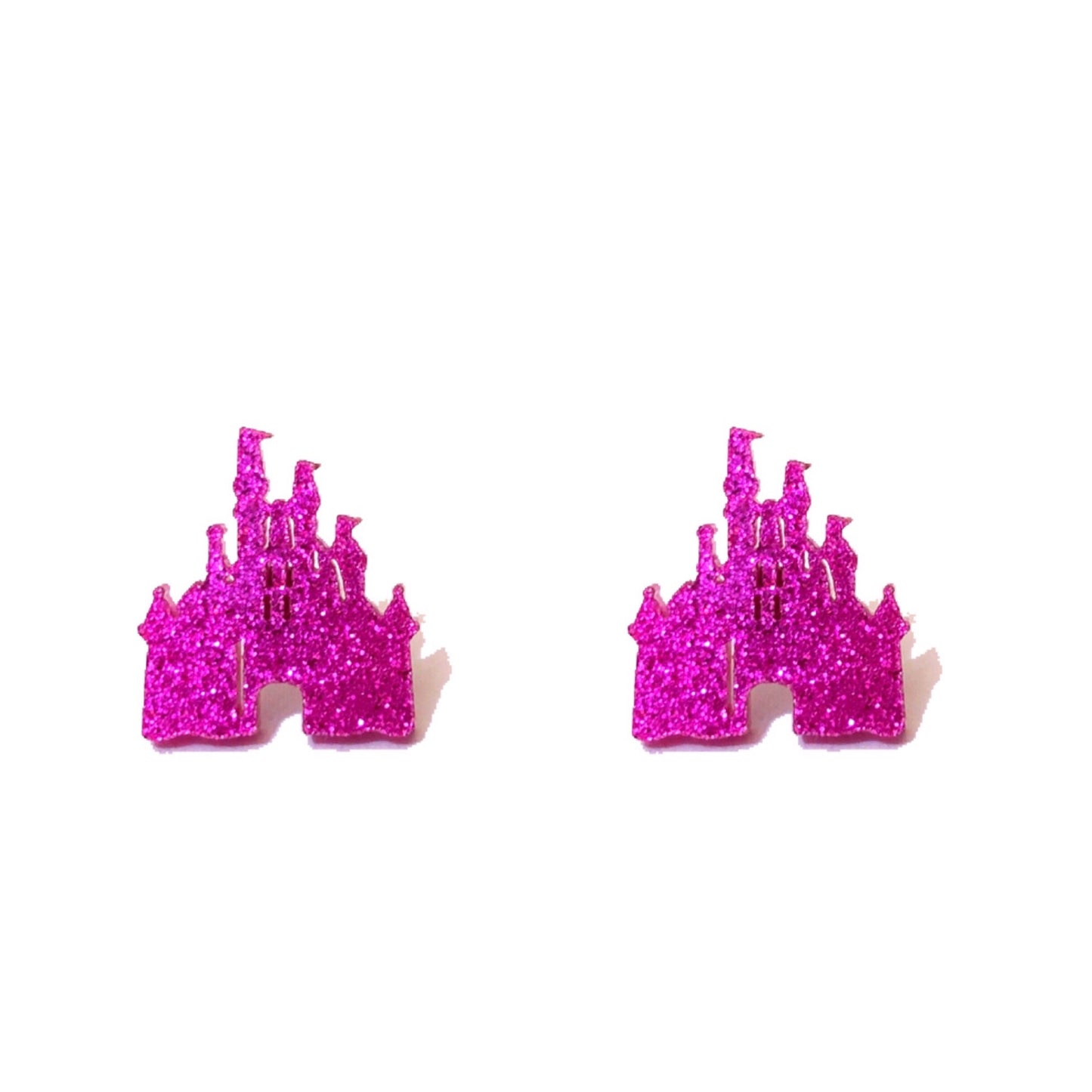 Pink Glitter Castle Post Earrings