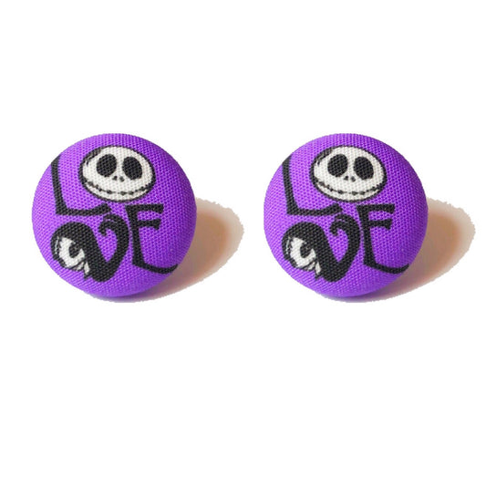 Jack & Sally Love Purple Fabric Button Earrings