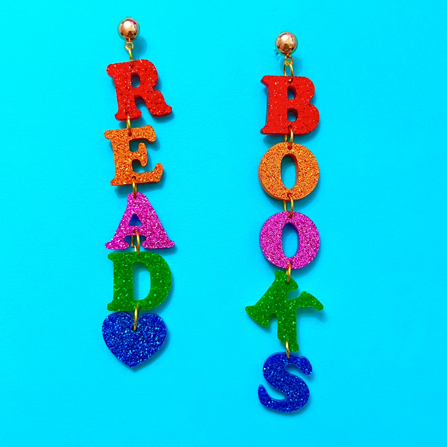 Glitter Read Books Rainbow Tiered Sparkle Acrylic Drop Earrings