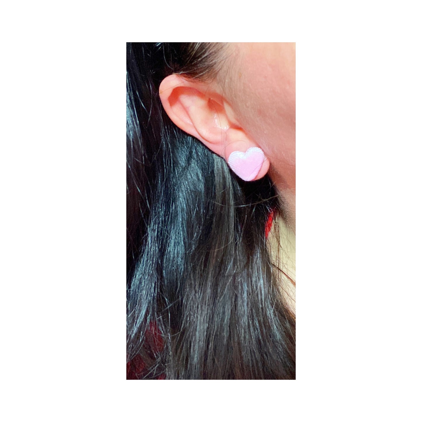 Light Pink Velvet Heart Fabric Button Earrings