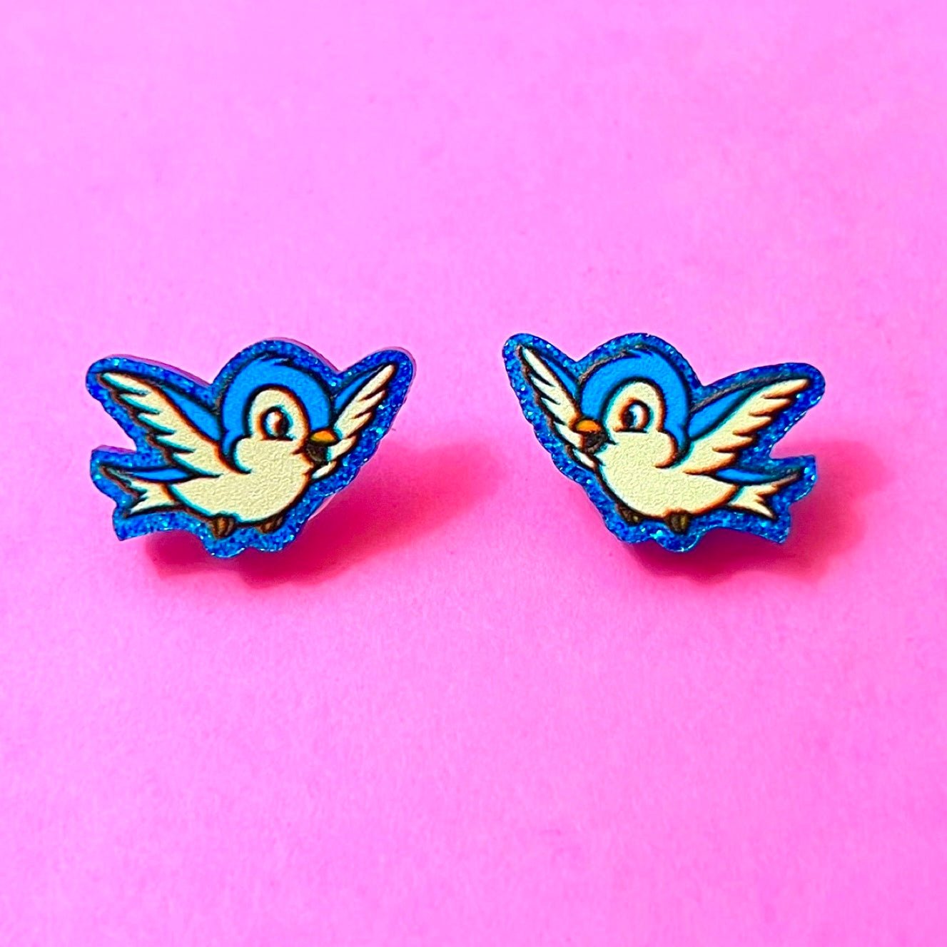 Enchanted Blue Birds Inspired Acrylic Drop Earrings