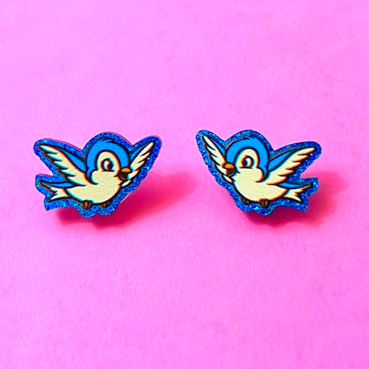 Enchanted Blue Birds Inspired Acrylic Drop Earrings