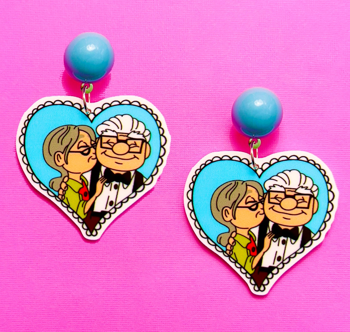Carl & Ellie Older Adult Heart Acrylic Drop Earrings