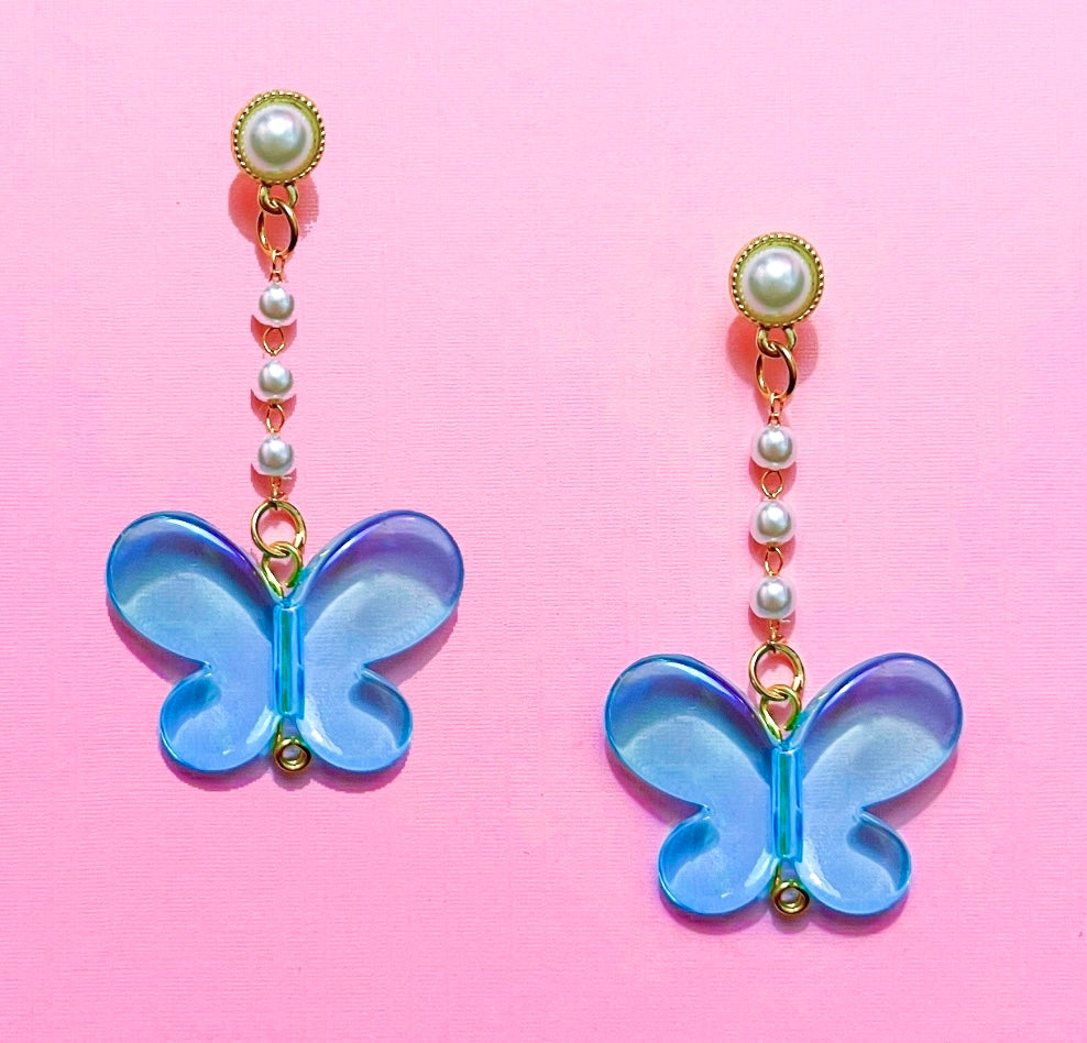 Blue Butterfly Hanging Drop Earrings