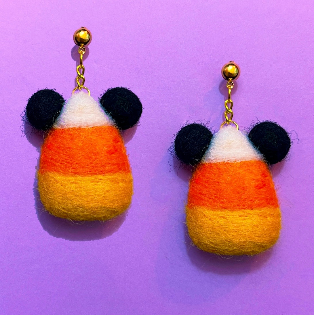 Candy Corn Mouse Wool Felt Drop Earrings