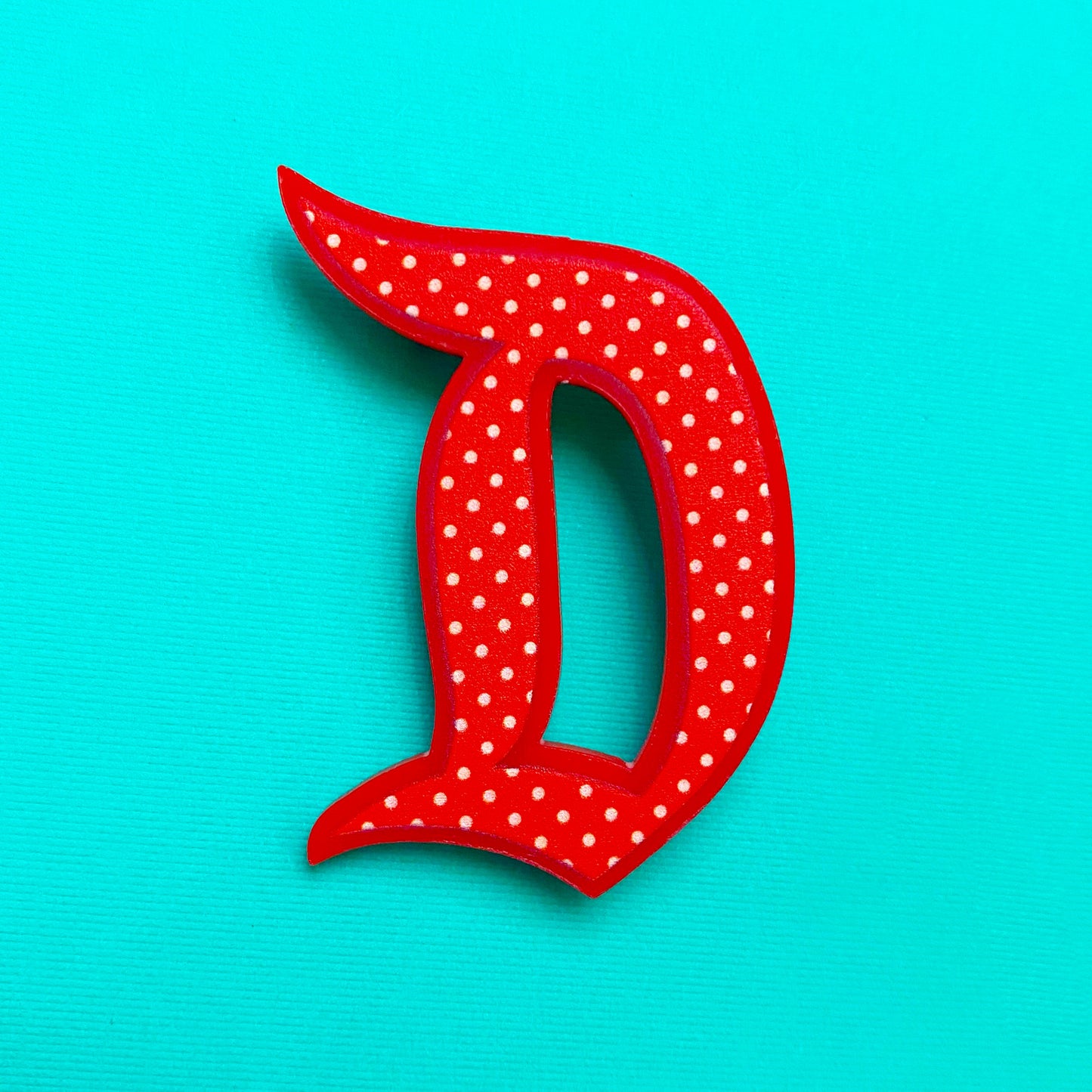Red & White Polka Dot “D” Brooch Pin