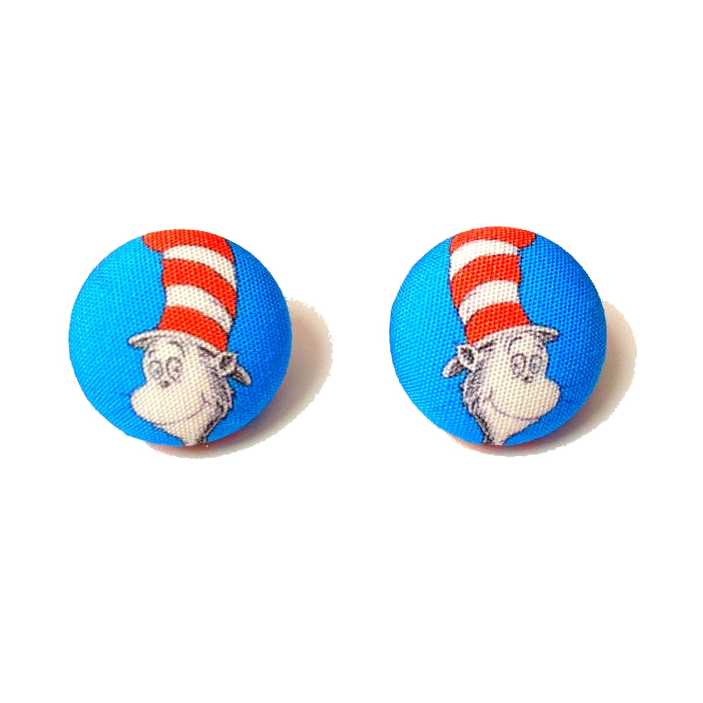 Striped Cat Hat Fabric Button Earrings