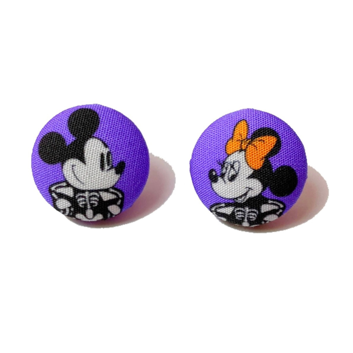 Mouse Skeleton Fabric Button Earrings
